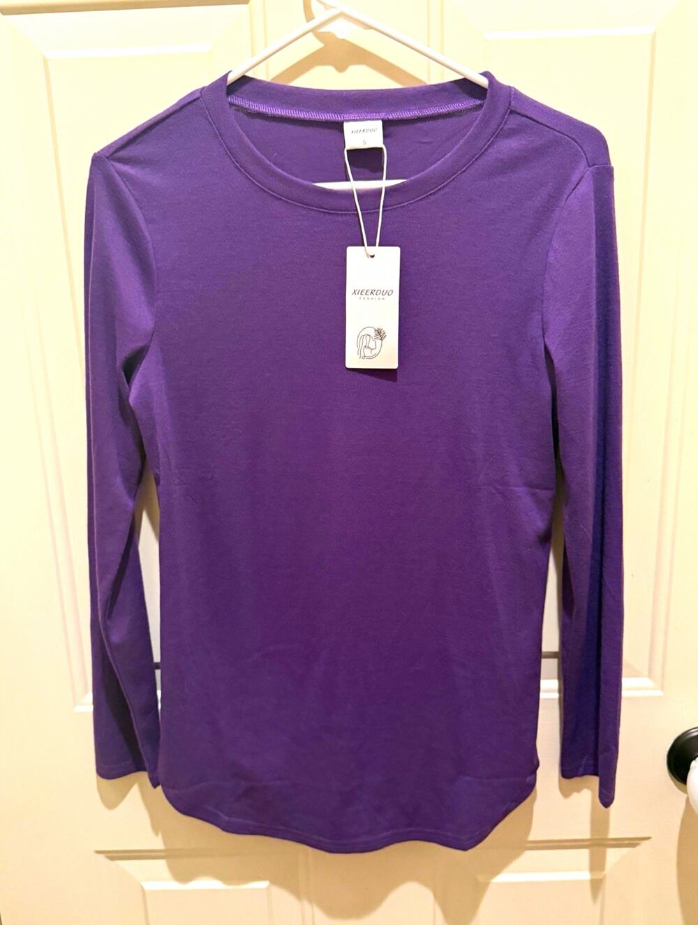 XIEERDUO Women’s Size S Purple Solid Crew Neck Long Sleeve Basic T-Shirt